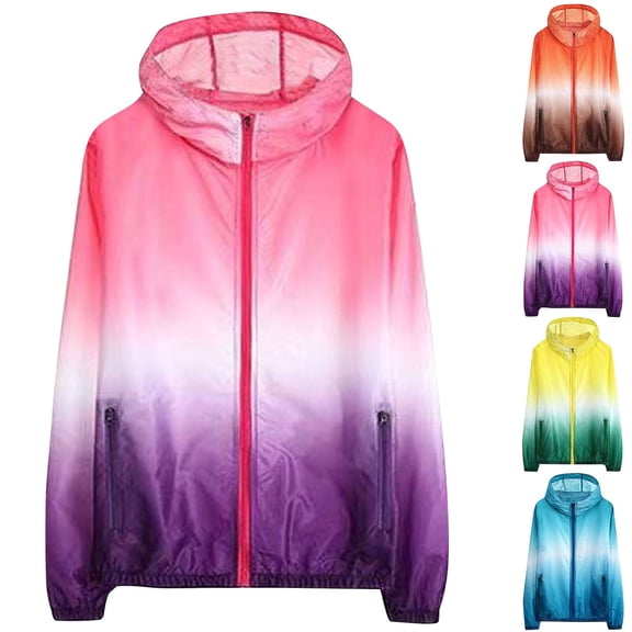 Qzwdhjm Womens Gradient Sun Protection Jacket Hoodie Long Sleeve Jackets Lightweight Hooded Tops Plus Size Weekend Hiking Jacket