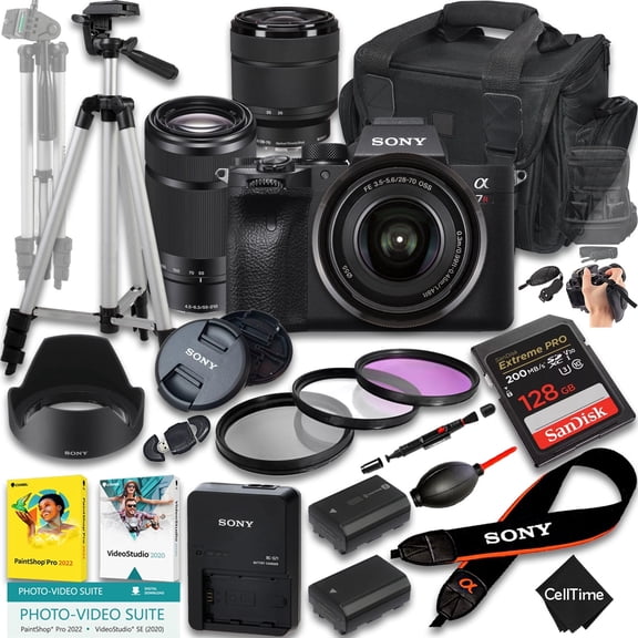 Sony a7R IVA Mirrorless Camera with FE 28-70mm f/3.5-5.6 OSS & E 55-210mm f/4.5-6.3 Lens   128 GB Memory   Extra Battery   Camera Case   Tripod   More (24pc Bundle)(International Version)