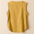 thumbnail image 5 of Women's Linen Tank Tops Pleated Cotton Linen V Neck Sleeveless Button-Down Pullover for Women Fashion Floral Design Casual Vest Top V Neck Tops Summer Going Out Top Earthy Yellow L, 5 of 7