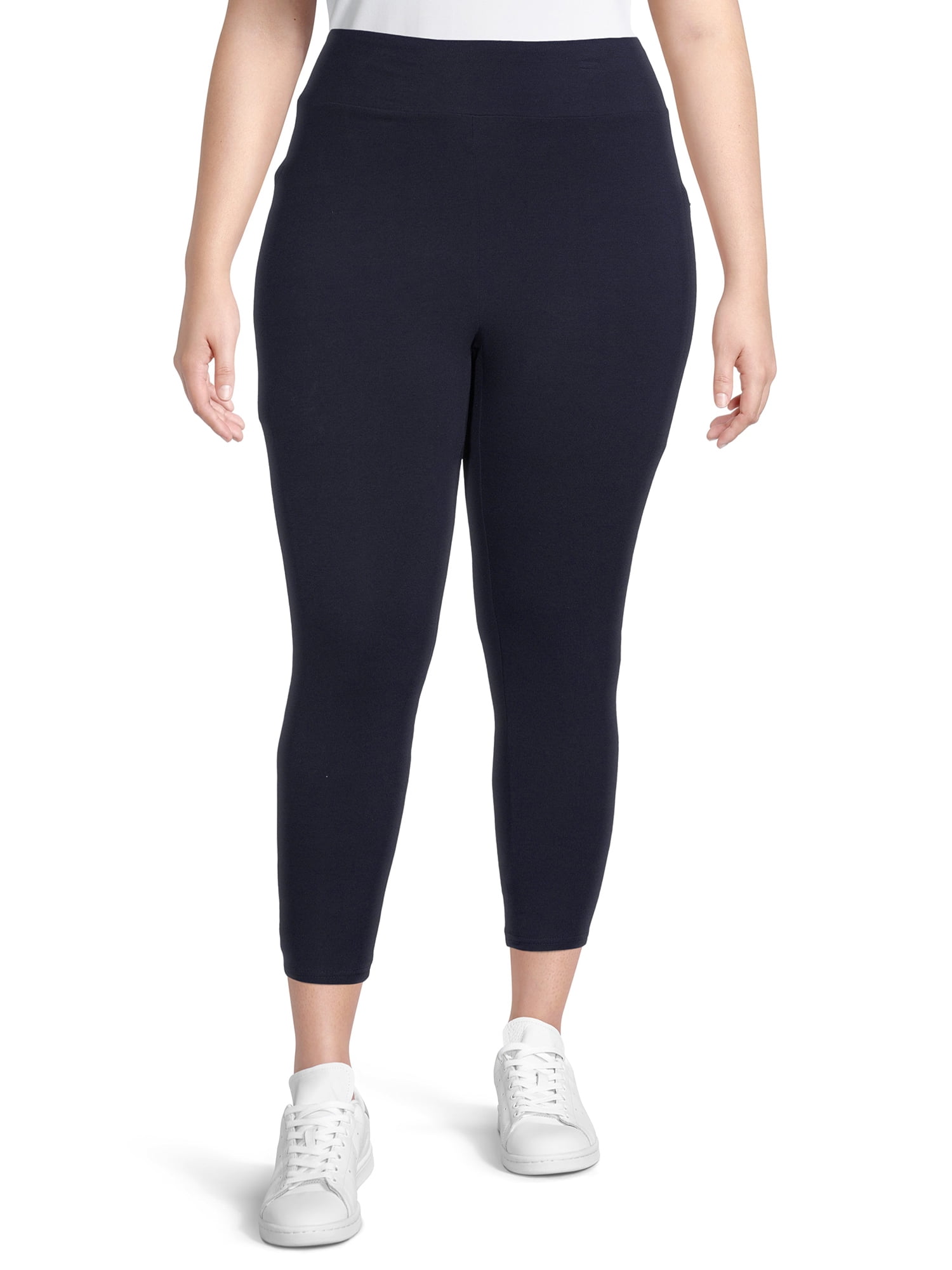 Terra & Sky Womens Plus Size Capri Leggings with Pockets, 2-Pack