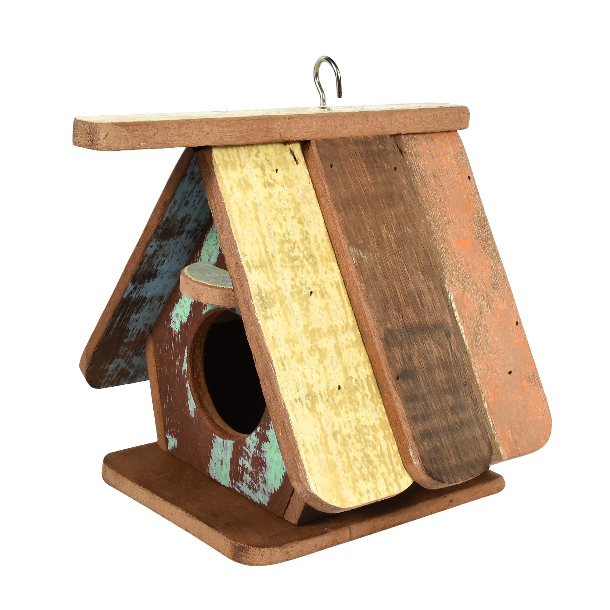 Handcrafted Pastel Bird House Wood Hanging Decor - image 4 of 5