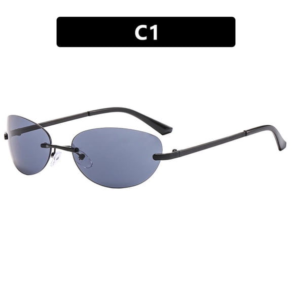 Y2K Oval Frameless Sunglasses Fashion Metal Temple Sun Glasses Hip Hop Street Beat Shades Retro Eyeglasses for Party Festival UV400