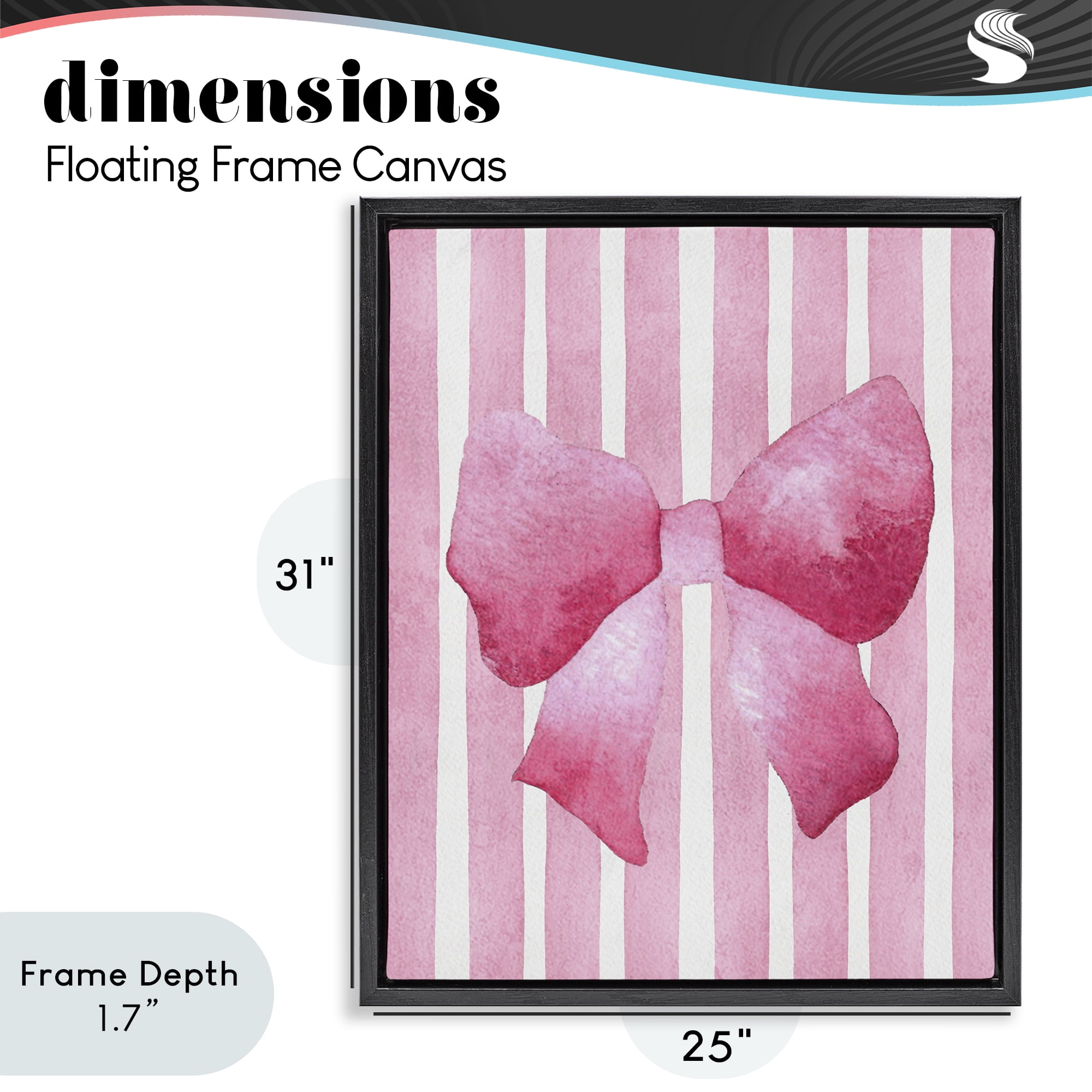 Stupell Industries Chic Bow on Pink Stripes Black Framed Floater Canvas Wall Art, design by Camila Juncos