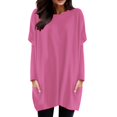 thumbnail image 2 of Tshirts For Women Autumn Winter Solid Color Round Neck Puff Long Sleeve Pocket Tops Tee Shirts Daily-Wear, 2 of 5