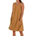 thumbnail image 3 of Summer Midi Dresses for Women Casual Women's Summer Fashion Solid Color Sleeveless Cotton Linen Knee-Length Dress with Side Pockets Beach Vacation Sundress Plus Size S-XXXL, 3 of 7