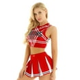thumbnail image 2 of Aislor Haut Court de Cheerleader pour Femmes avec Mini Jupe Plissée Ensemble Uniforme de Cheerleading Rouge TTG, 2 of 7