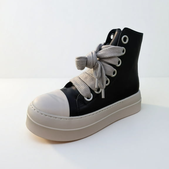 Unisex Street Style Round Toe Thick Bottom Platform Men Women Sneakers Zipper Large Size Ins Fashion Casual Punk Black Shoes