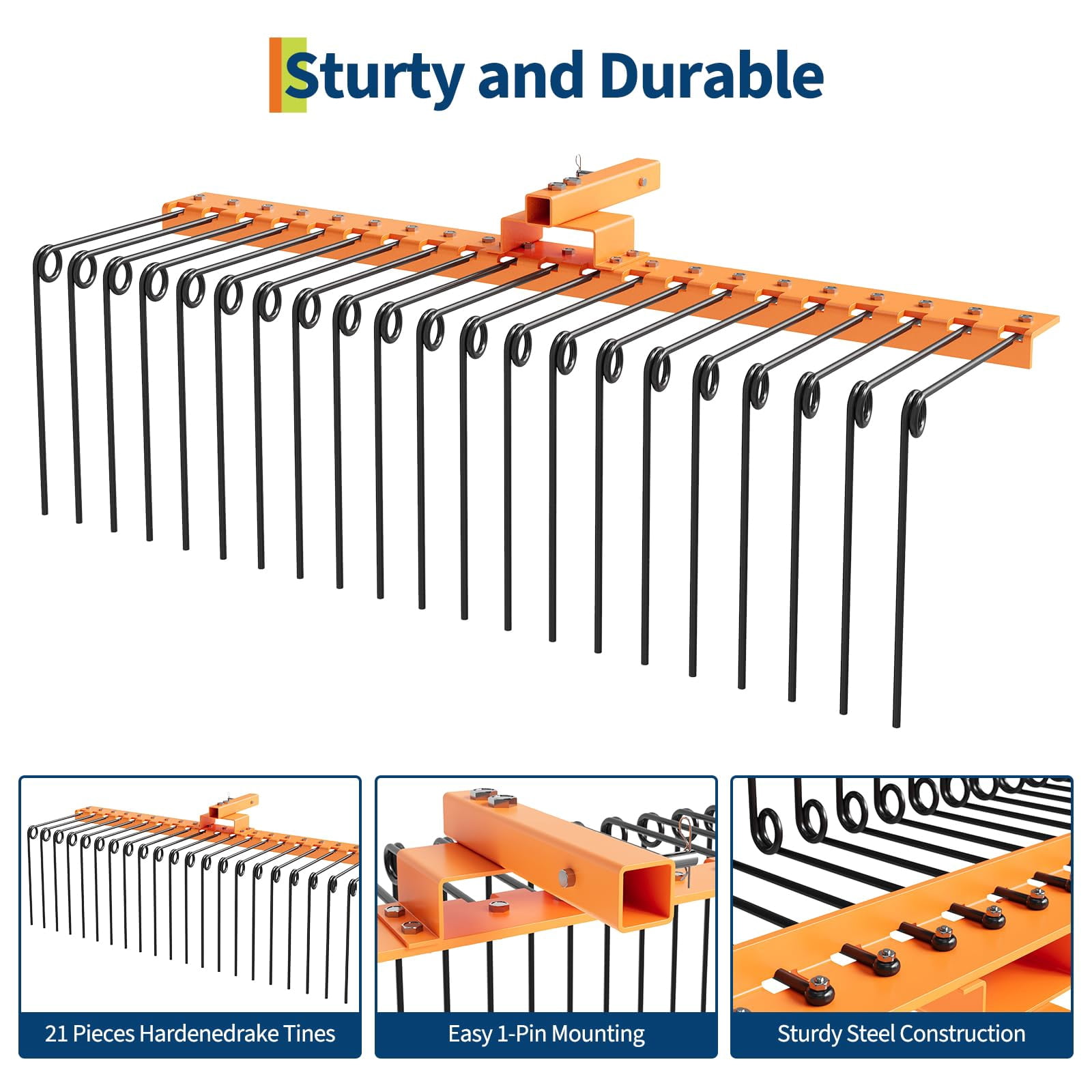 48In Landscape Rake, Tow Behind Landscape Rake, 360 Rotation Compatible with Category 1,Lawn Dethatcher Rake Attaches to 48" or 60",Cat1 Tractors Tow-Behind Garden Tool for Garden,Farm,Clearing Brush