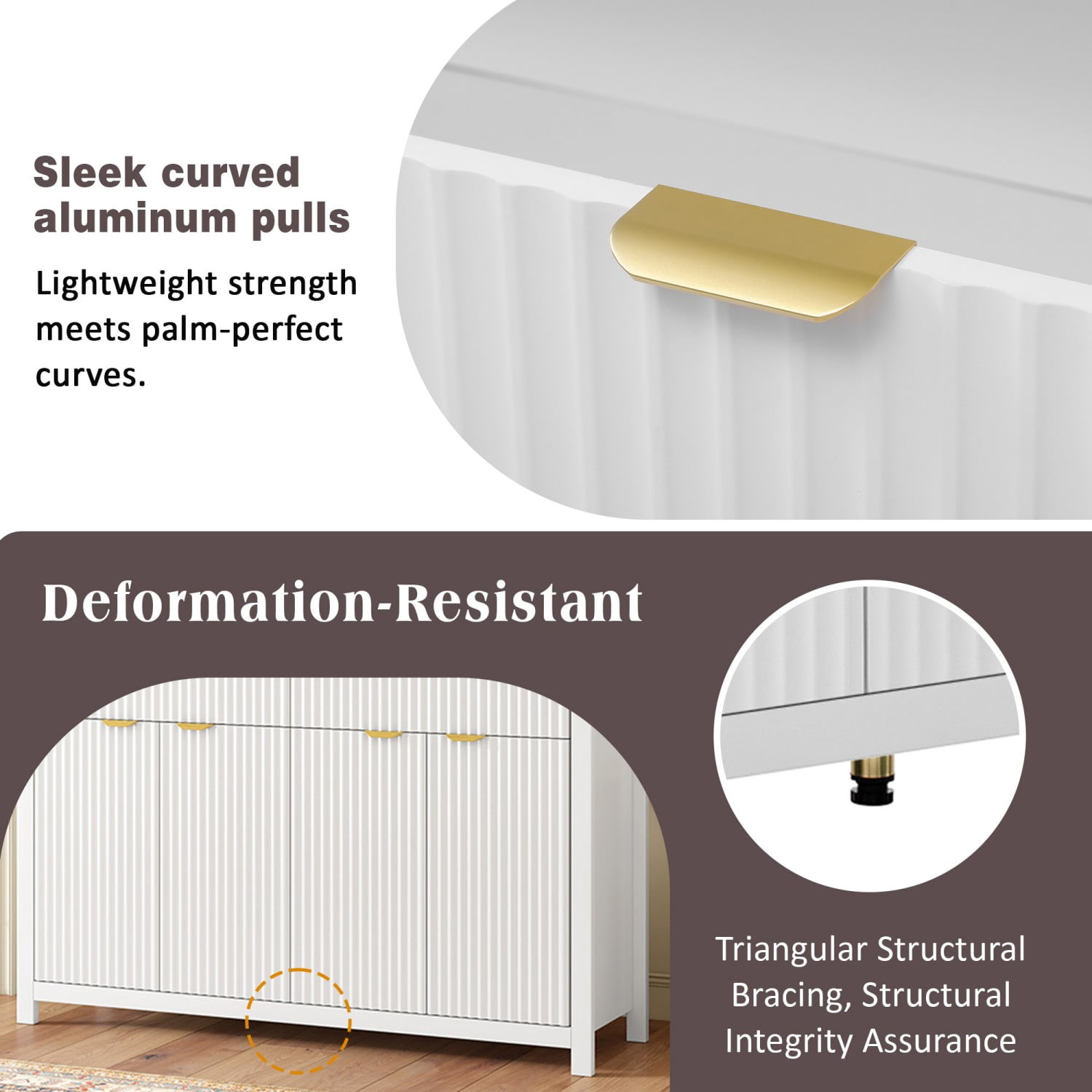 Modern 55.1" Sideboard Buffet Cabinet, 2 Drawers 4 Doors Storage Credenza with Adjustable Shelves, Wave-Pattern MDF Cabinet for Living Room Dining Entryway, White