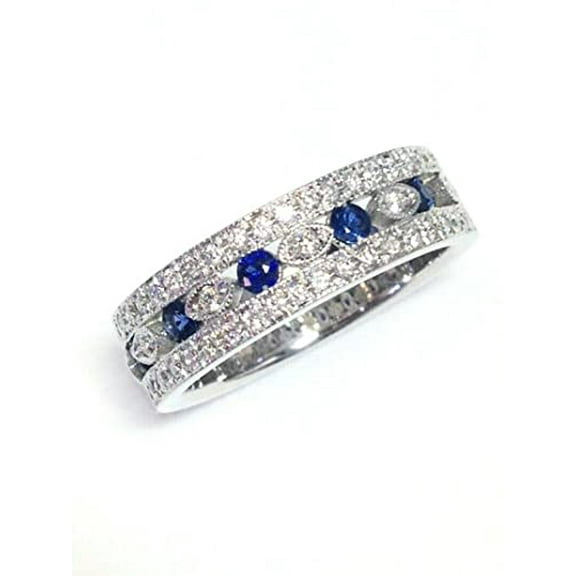HeartsAndYou 4ct Round Natural Sapphire Moissanite Filigree Wide Band 14k SOLID White Gold