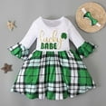 thumbnail image 2 of Odeerbi Girls Dress Baby Girls Clothes Children's Spring Autumn St. Patrick's Day Flared 2025 Long Sleeve Plaid Dress Hairband 2 Piece Set Green, 2 of 8