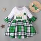thumbnail image 2 of Vestido Para Niñas, Ropa Para Niñas, Primavera, Otoño, Día De San Patricio, Vestido Acampanado De Manga Larga A Cuadros, Diadema, Conjunto De 2 Piezas Verde Odeerbi  LM103-1576, 2 of 8