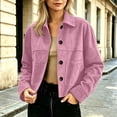thumbnail image 5 of Smupbvky Women Faux Suede Jackets Collared Button Up Crop Shackets Long Sleeve Dressy Casual Outerwear Tops with Pockets (L, Pink), 5 of 7