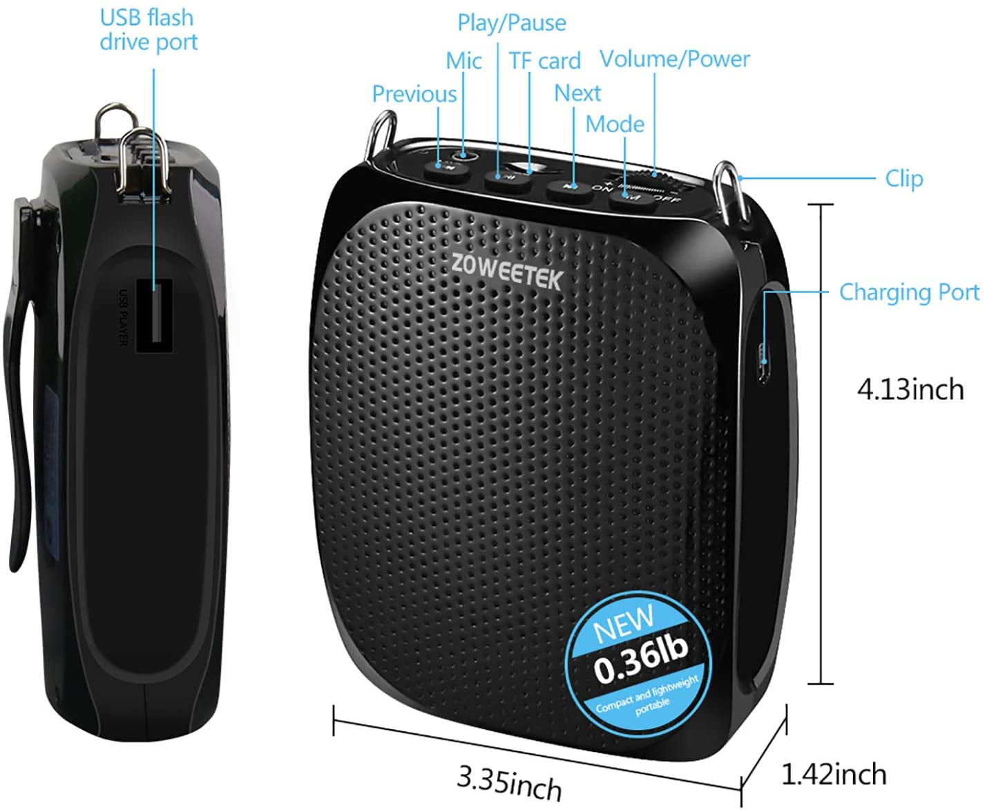 Zoweetek Mini Voice Amplifier for teachers with Wired Microphone Headset, Pa System Supports TF/USB for Teachers, Singing, Yoga, Training,Tour Guide