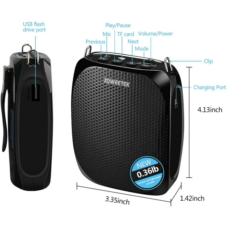 Zoweetek Mini Voice Amplifier, 10W Output, Wired Microphone, USB