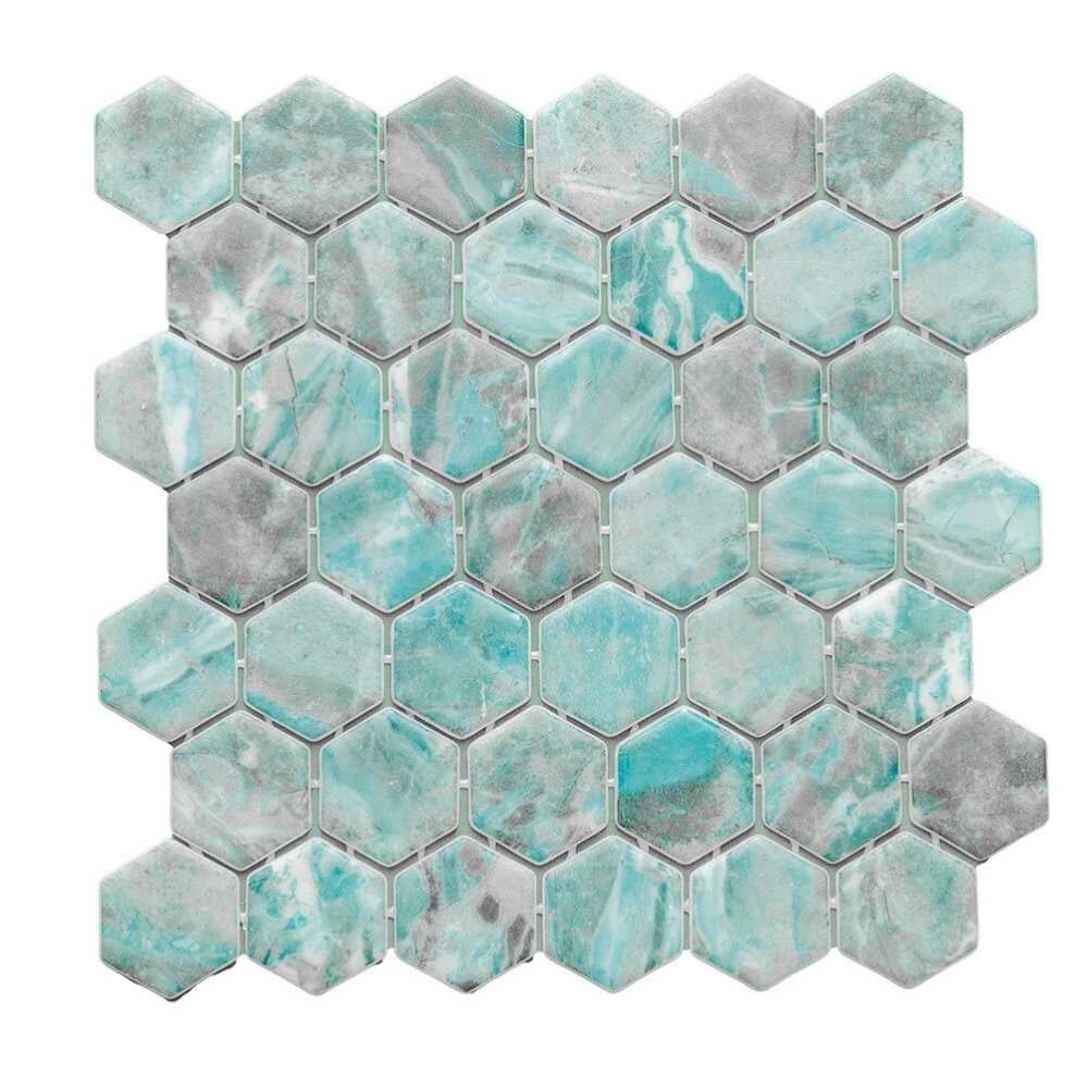 The Tile Life Eterna Hex 2" x 2" Beryl Glass Mosaic Floor and Wall Tile 1 Sheet