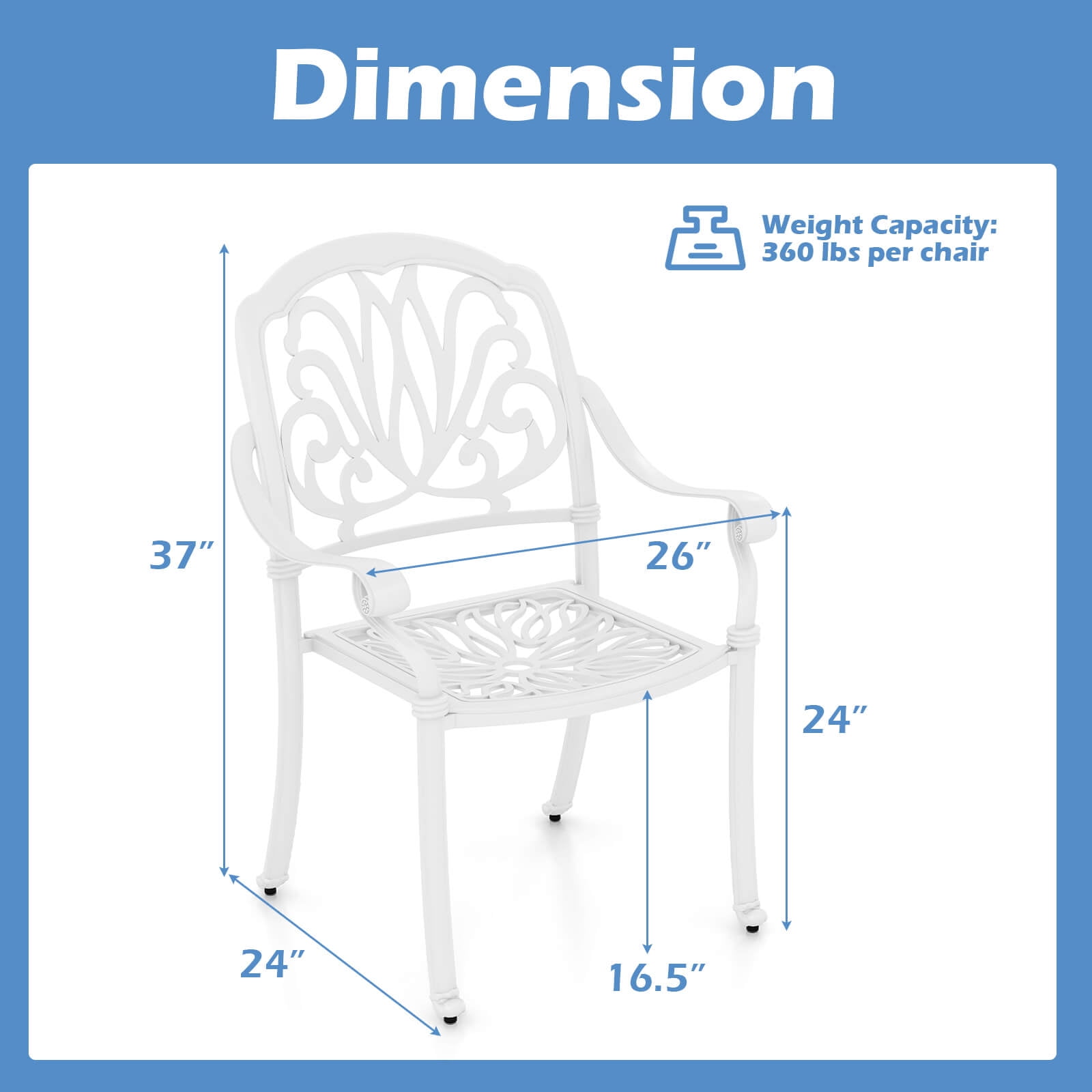 Gymax Set Of 4 Patio Cast Aluminum Dining Chairs Armrests Outdoor Stackable White