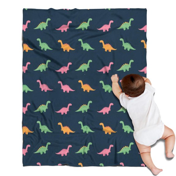DarkBlue Cartoon Dinosaurs Pattern Blanket,Comfortable Soft Flannel Throw Blanket,All Season,Warm Lightweight Blankets for Sofa Bed Couch Living Room Chair,30"x40"