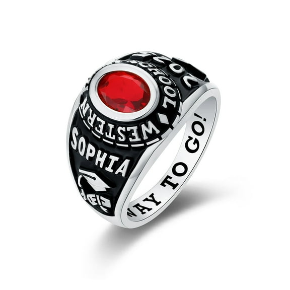 Mementos PJM Custom Medium Women's Class Ring 10kt White Gold for High School and College