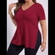 thumbnail image 5 of Blusas de Talla Grande para Mujer, Informales, con Cuello en V, Corta y Dobladillo Dividido, para Verano. Rojo XXL, 5 of 8