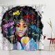 thumbnail image 1 of Cortina de ducha de tela impermeable con estampado de chica negra americana, cortinas de baño cubiertas para bañera, incluye 12 ganchos antioxidantes, 1 of 5