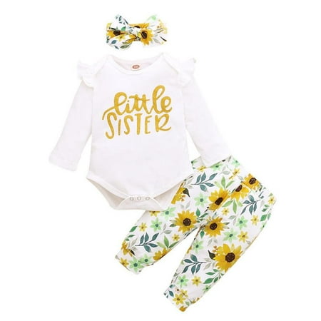 

HOTWINTER Toddler Baby Girl Matching Outfits Little Sister Romper Sunflower Pant Big Sister Letter Top Infant Floral Skirts Clothes Set