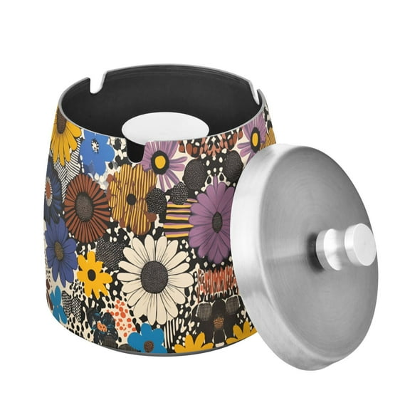Yayeee Ashtray with Lid for Cigarette Smokeless Stainless Steel Home Ash Holder, Beige Flowers
