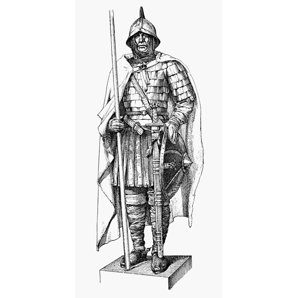 Warrior, 9Th Century. /Na Medieval Warrior Of The 9Th Century. Line ...