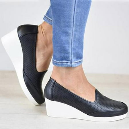 

Fashion Women Platform Casual Wedge Heel Flat Large Size Hollow Single Shoes