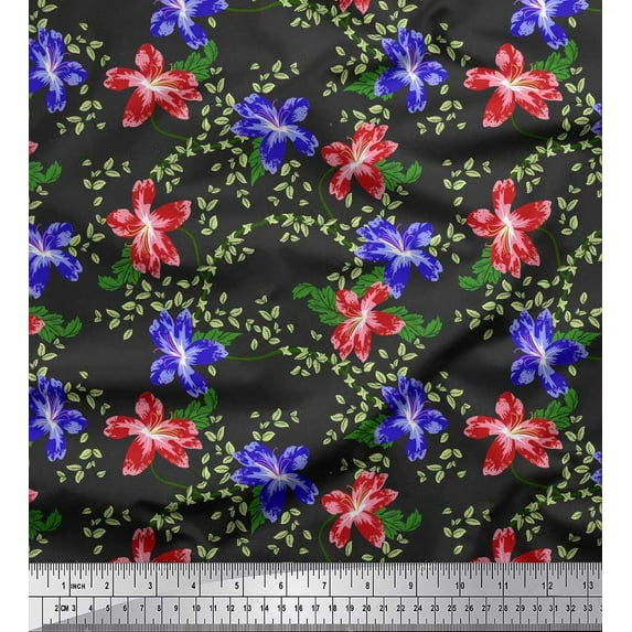 Soimoi Viscose Chiffon Fabric Leaves & Azalea Floral Print Fabric by Yard 42 Inch Wide