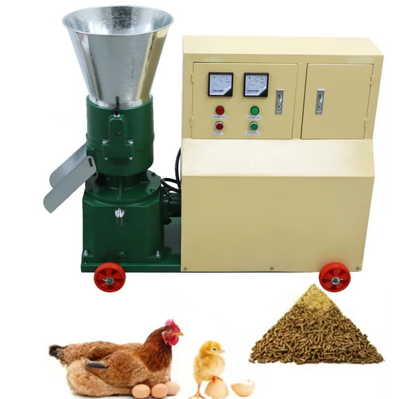6MM Feed Pellet Mill Machine Animal Poultry Livestock Pellet Making Machine with 2 Head Press Rollers 220V