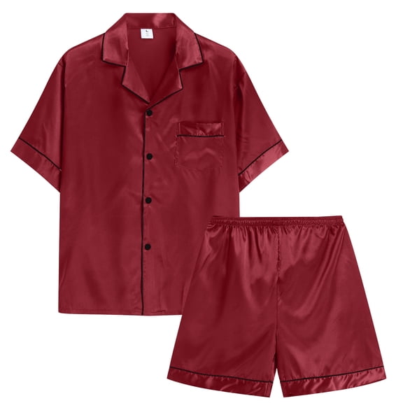 eczipvz Girls Boys Pajamas Satin Pajama Set Silk Pjs Short Sleeve Sleepwear Kids Button-Down Nightwear Red M