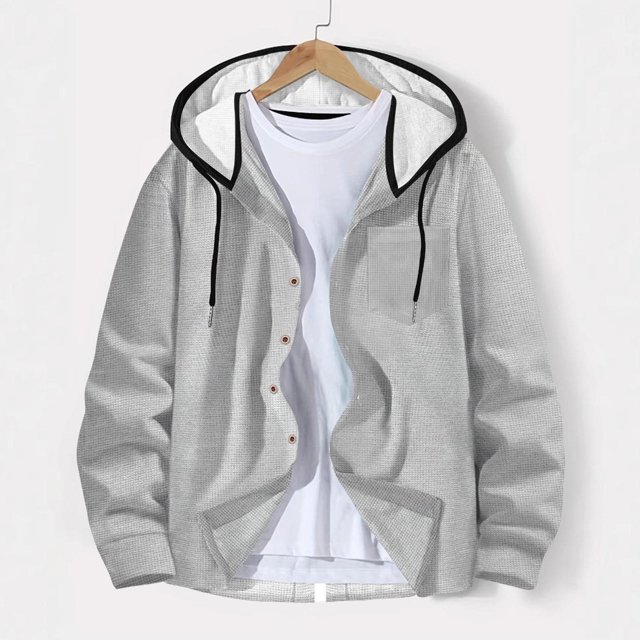 pstuiky Camisas de manga larga de invierno para hombre, Sudadera con capucha y manga larga para hombre, estilo casual, color liso, estilo blusa Tops casuales para hombres xl
