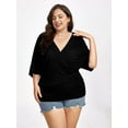 thumbnail image 2 of CurveSoul Women Plain Crisscross V Neck Ruched Hem Tee Short Sleeve Summer Fashion Tshirts Tops, 2 of 3