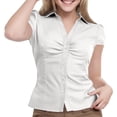 thumbnail image 2 of Yuhangmm Summer Shirts for Women, Stylish Short Sleeve Women Shirt Casual Party Comfortable Breathable White S, 2 of 4