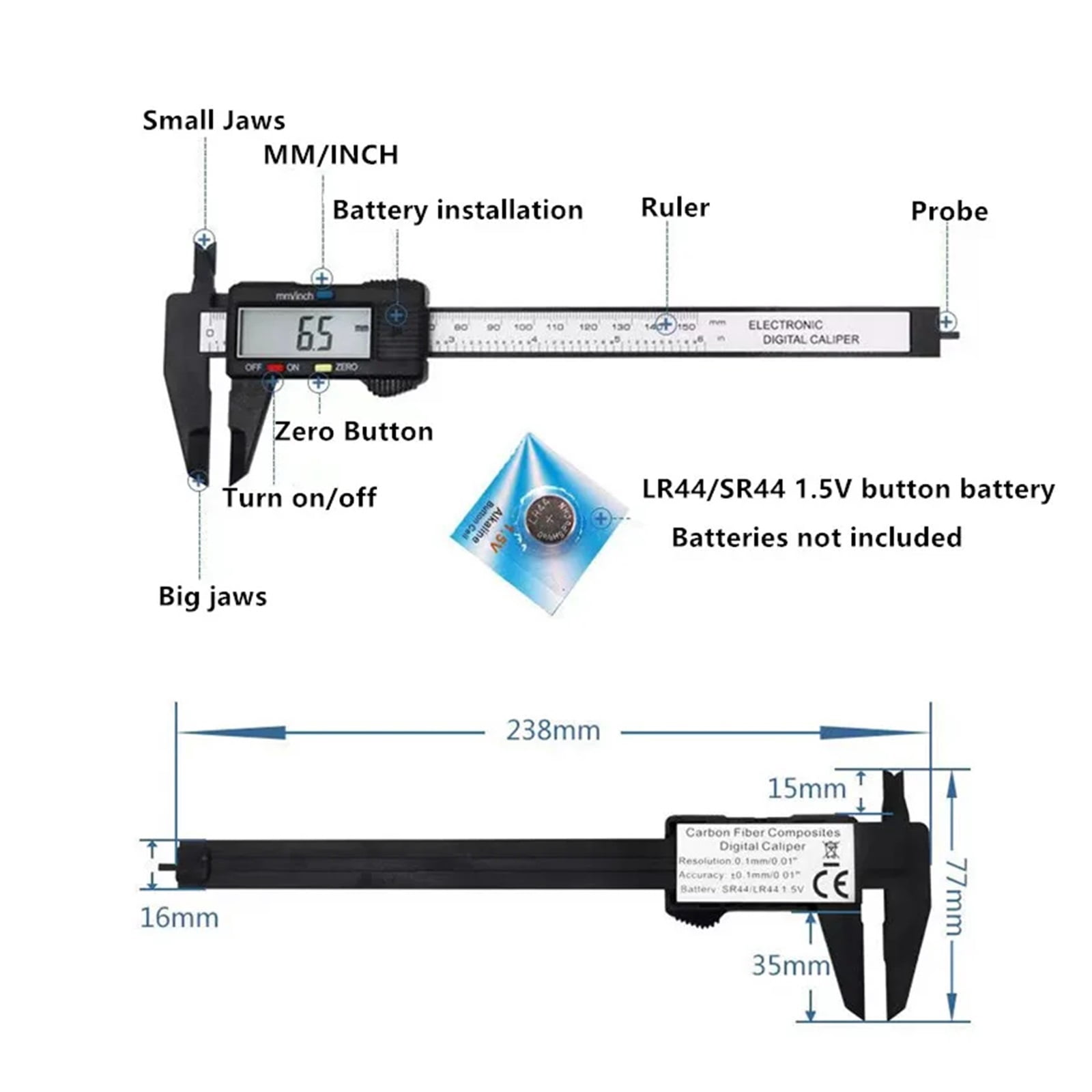 150mm 100mm Electronic Digital Caliper Carbon Fiber Dial Vernier Caliper Gauge Micrometer Measuring Tool Digital Ruler ,Easy to Use