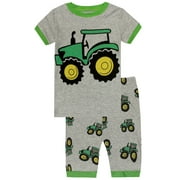 Elowel Boys Short Tractor 2 Piece Pajama Set 100% Cotton Size 4 Gray