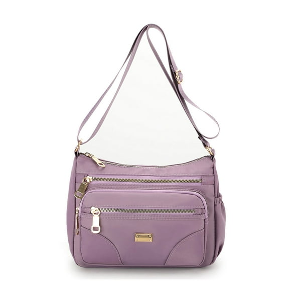 Fashnice Ladies Shoulder Bags Zipper Handbag Multi Pockets Nylon Purse Large Capacity Women Waterproof Designer Light Purple