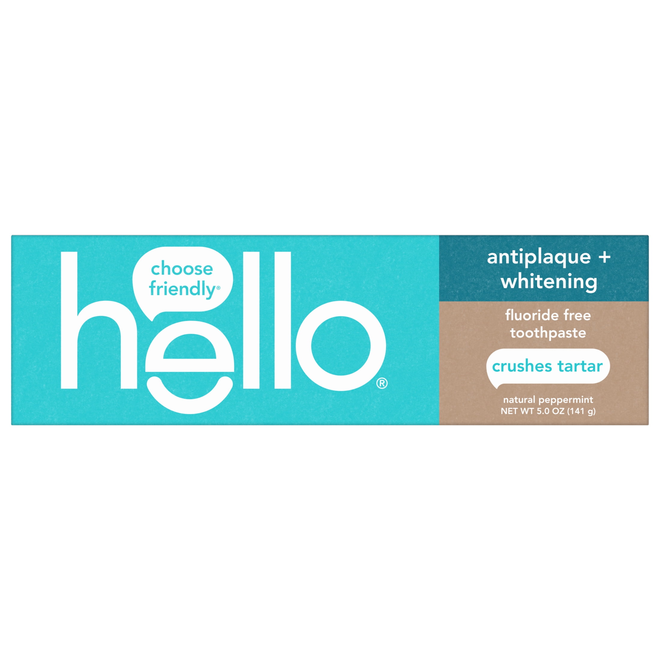 hello Antiplaque and Whitening Fluoride Free Toothpaste, Natural Peppermint, 5 oz