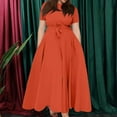thumbnail image 2 of Evdexr Long Maxi Dresses for Women Plus Size Solid Color Dress Short Sleeve Crew Neck Dresses Saffron 3XL, 2 of 4