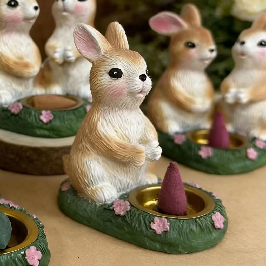 Giaone Rabbits Design Resin Aromatherapies Burners Easter Bunnies Statue Incenses Holder For Home Meditations and Relaxation
