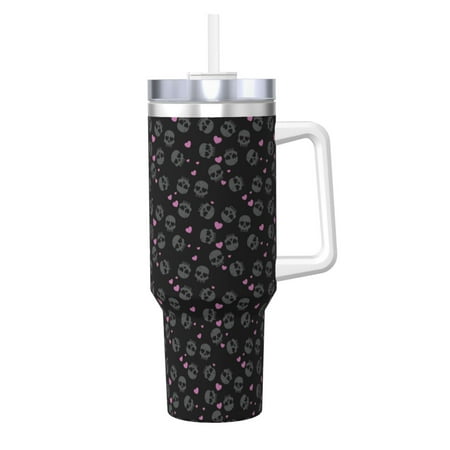 

Daiia Cool Skull Love Printed 40 oz Tumbler with Handle Ice Bully Insulated Tumbler 2 in 1 Lid Insulated Water Bottle Stainless Steel Travel Coffee Mug