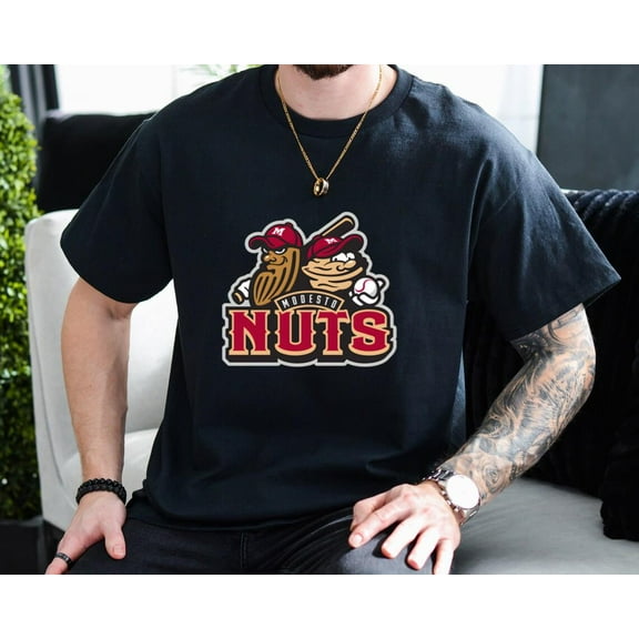 Modesto Nuts Baseball Minor League Team Sport Fan Graphic Unisex T-shirt, for men & women, up to size 5XL.