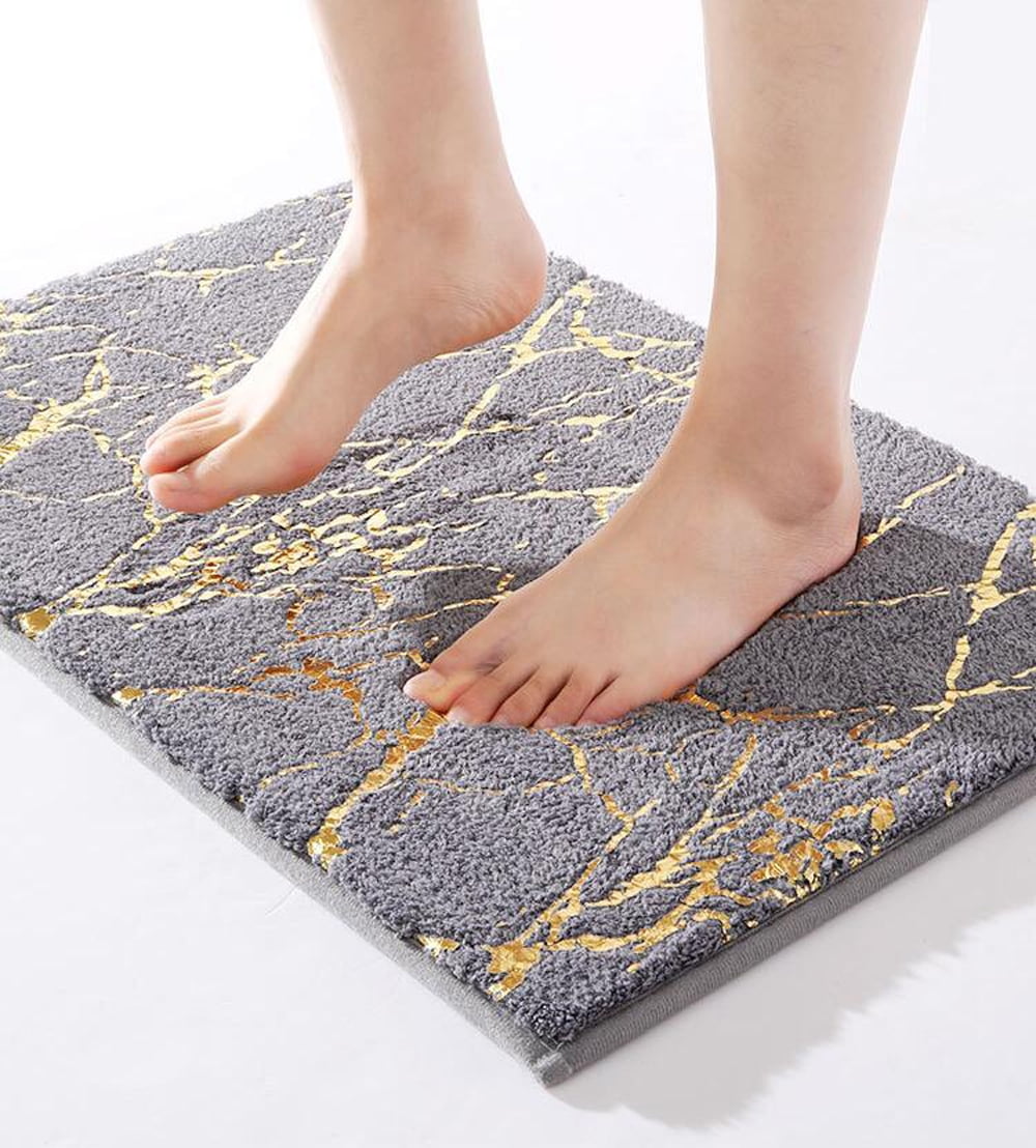 Soft Bathroom Rugs 20"x32" Gray Gold Marble Pattern Bath Mat Absorbent Non-Slip Backing Doormat