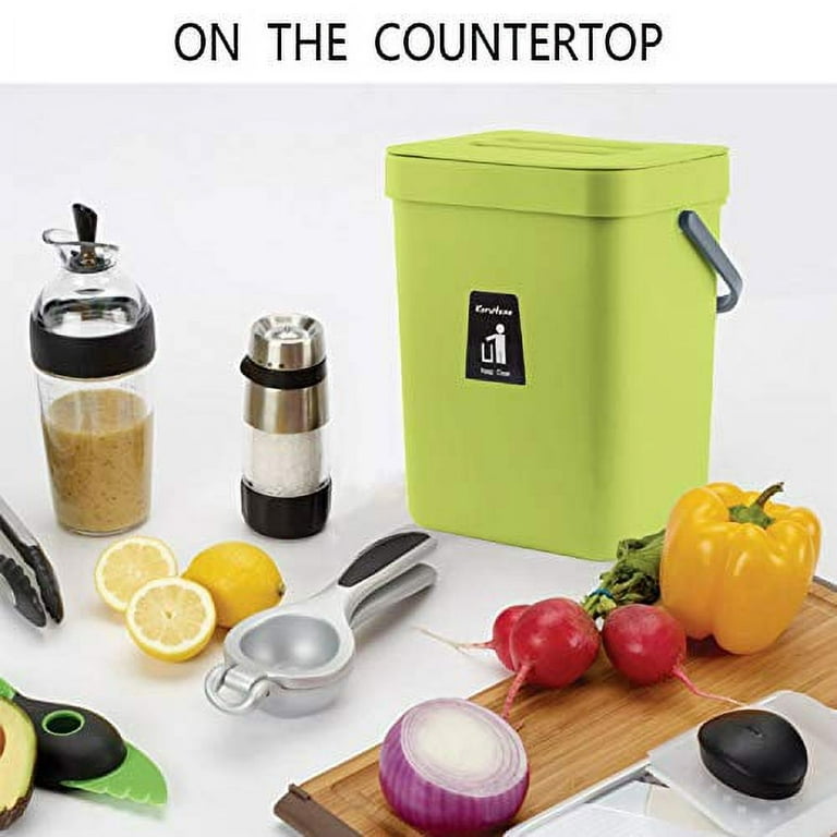 Compost Bin Kitchen Counter - 1.3 Gallon Black Stainless Steel Kitchen  Compost Bin with Wood Handles & Charcoal Filters x3 Sets - Countertop  Compost