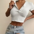 thumbnail image 3 of Women Button Sexy O-Neck Short Sleeve Pullover Vest Tank Crop Tops Shirts, 3 of 9