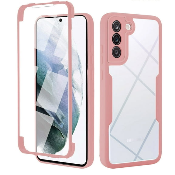 Compatible with Samsung Galaxy S23 Clear Case with Screen Protector Full Body Protection Case-Pink