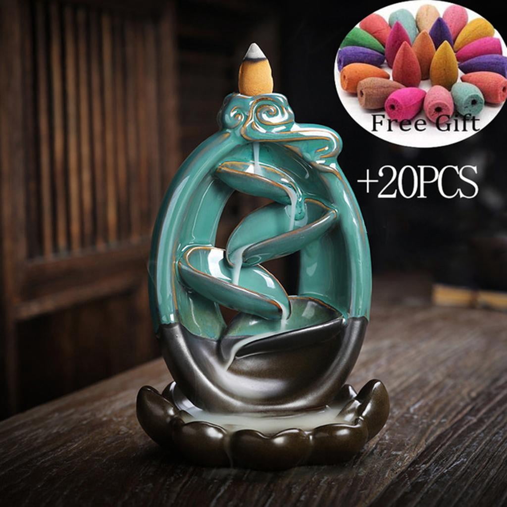WLPZXP Ceramic Censer Backflow Incense Holder Tabletop Tea Table Waterfall Incense Burner, Buddhism Ornament Home Decor Tearoom Incense Burning Base Holder Cloud