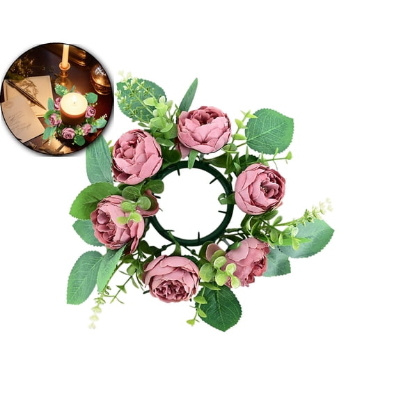 VQPeo Flower Candle Rings Spring Wreath Peony Artificial Flowers Wedding Centerpieces for Home Garland Tabletop Farmhouse Party Tables Decor