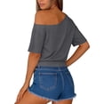 thumbnail image 5 of ZHYou Off Shoulder Oversized Tshirts for Women Short Sleeve Basic Tee Casual Summer Pullover Lightweight Tops Gray 2XL, 5 of 6